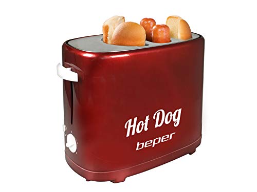 BEPER BT.150Y Hot Dog Maker mit 5 Kochstufen - Hot Dog Maschine im Vintage Design, Rot, 750 W