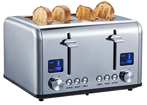 Steinborg Toaster Langschlitz | Digitales Display mit Countdown | Beleuchtete Tasten | 4 Scheiben...