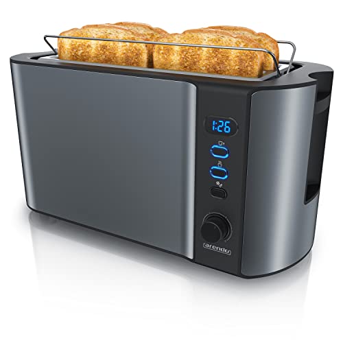 Arendo - Edelstahl Toaster Langschlitz 4 Scheiben, Defrost, wärmeisolierendes Gehäuse, mit...