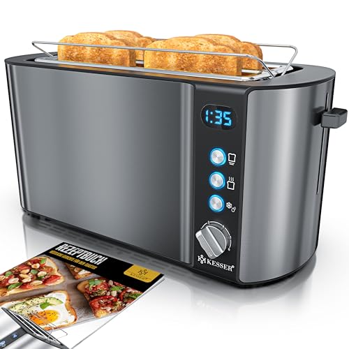 KESSER® Toaster mit Brötchenaufsatz, Automatik-Langschlitztoaster mit 6 Bräunungsstufen + Auftau-...